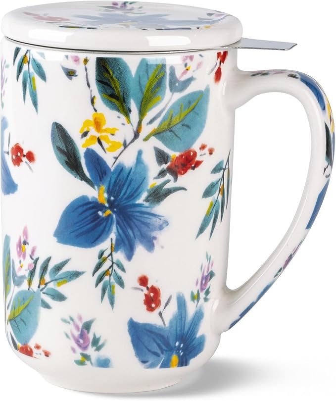 AmorArc Tea Cup With Infuser and Lid, 18oz Loose Leaf Tea Mug With Steeper | Porcelain Tea Mug With Infuser and Lid, Large Strainer Tea Cup with Lid for Tea, Coffee Mug for House-warming Birthday Gift