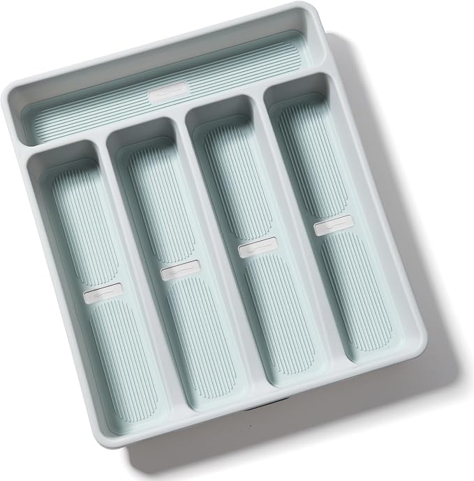 5-Compartment Silverware Organizer Tray with Icons for Kitchen Drawer | Non-slip TPR Linings，5-Compartment，High-quality Plastic，Fits Well In Standard Drawers，With Cutlery Icons