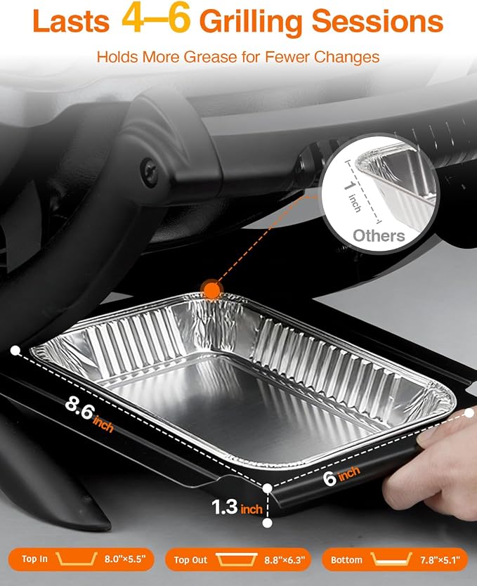 50 Pcs Drip Pans for Weber 6415, Disposable Aluminum Foil Grease Trays for Weber Grills, Universal Replacement Grease Pan Liners for Weber Accessories, 8.66 x 6.1 Inch