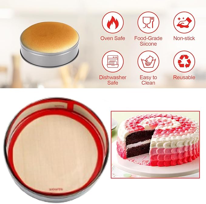 2 Packs Silicone Baking Mat for Springform Pan 9",Reusable Baking Mat Prevent Cake from Sticking to Bottom & Side,Food Safe Non-Stick Silicone Mat for Baking Easy Clean Oven Baking Sheet for Cake Pan