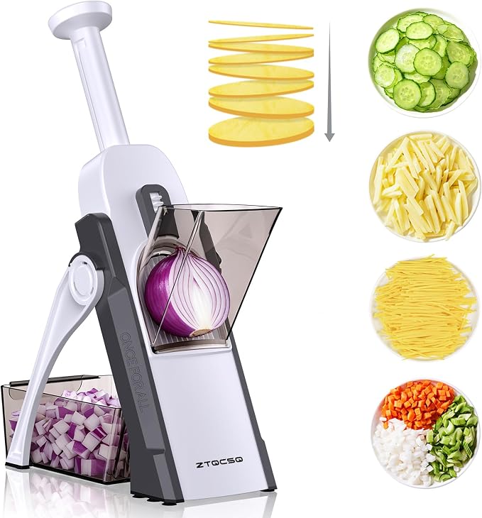 Safe Mandoline Slicer for Kitchen, Vegetable & Food Cutter, Easy to Clean | Safe Mandoline Slicer for Kitchen, Easy to Clean/Storage, Potato Slicing,Strips,Shredding,Dicing,Cleaning brush(Grey)