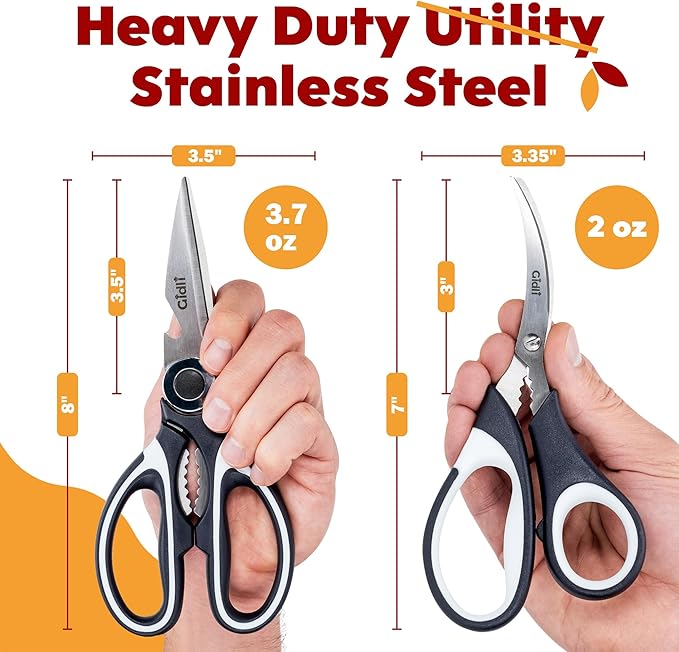 Kitchen Shears & Seafood Scissors Set - Lifetime Replace. Warranty* | Gidli Heavy Duty Utility Stainless Steel All Purpose Ultra Sharp Scissors for Meat, Poultry, Food & Cooking - Dishwasher Safe
