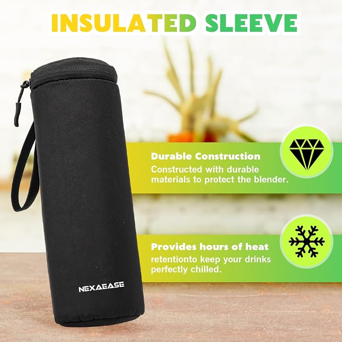 Portable Blender Personal Juicer for Shakes Smoothies with Insulated Sleeve | 20 Oz Electric Protein Shaker Bottle, Travel Lid, USB-C Rechargeable, Mini Small Cordless Blender Cup for Kitchen Travel Gym