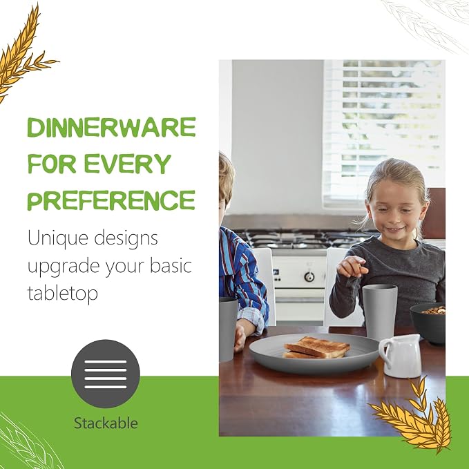 Teivio 32-Piece Plates and Bowls Sets for 8, Plastic Kitche Dinnerware Set | 13.5oz Cups,Wheat Straw Unbreakable Dish Set, Dishwasher, for Outdoor Camping RV Kitchen Essentials Dinner Plate set, Coastal
