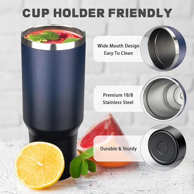 40 oz Tumbler with Lids and Straws, Stainless Steel Insulated Coffee Tumbler, Double Wall Vacuum Insulated Travel Mug Cup, Leakproof Thermal Coffee Cup for Hot and Cold Drinks (Indigo Black)