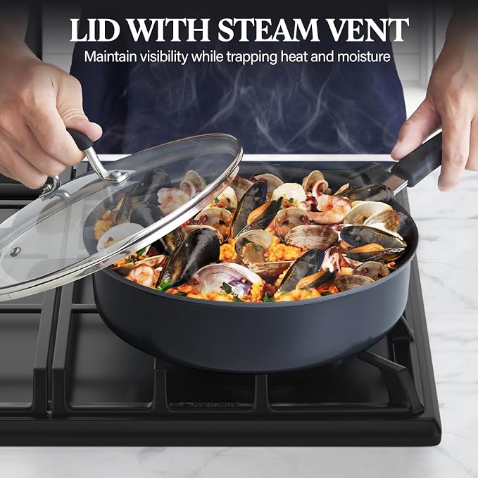 Cook N Home 10 Quart Non Stick Stock Pot with Lid, Hard Anodized Cookware | Nonstick Soup Pot, Stockpot with Stay-Cool Handles Large Pots for Cooking - Oven Safe, Black