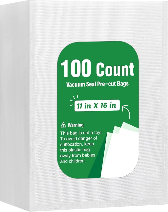 Syntus 100 PCS Vacuum Sealer Bags, Gallon Size 11" x 16" Precut Seal Bags | BPA Free, Single-Side Textured, Microwave Sous Vide Cooking, Prevent Freezer Burn, 4mil Thick, Works with Most Vacuum Sealers