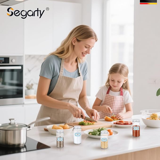 Segarty 4oz Spices Containers with Silver Aluminum Lid, 3PCS 120ml Round Spice Jars, Glass Seasoning Organizers Sugar Salt Storage for Cabinet, Empty Cereal and Pepper Bottles with 7 Stickers, 1 Brush
