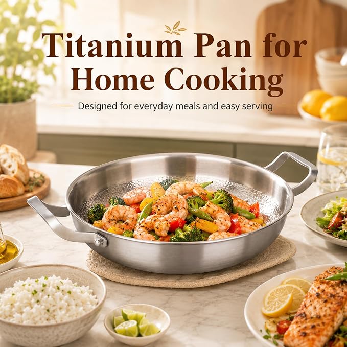 Titanium Hammered Pan, 2026 New Upgrade Double Handle Non Stick Titanium Pans for Cooking, Ultra-Durable, Scratch-Resistant, Even Heating Frying pans, Compatible With All Cooktops,No lid,11.8