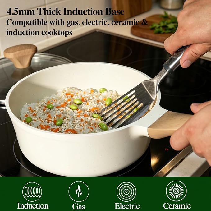 Nonstick Ceramic Saucepan with Lid 3.5QT | German Greblon Ceramic Nonstick Coating, Non Toxic Sauce Pot, PTFE, PFOA & PFAS Free, Induction Compatible.