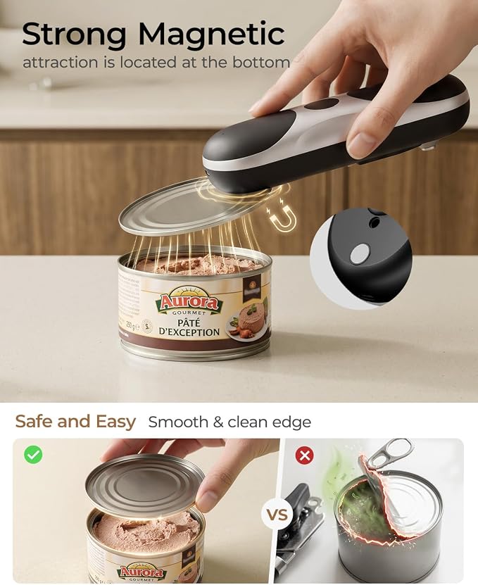 One-Touch Automatic Electric Can Opener for Seniors with Arthritis | Cordless Battery Powered, Side Cut, Smooth Edge, Handsfree, for Any Size Cans