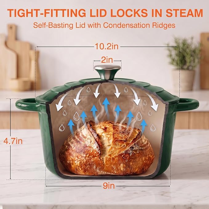 Enameled Cast Iron Dutch Oven Pot with Lid 5.5QT, Sourdough Bread Baking Supplies with Banneton Bread Proofing Basket Set & Starter Jar, Unique Dutch Oven for Bread Baking (Gradient Green)