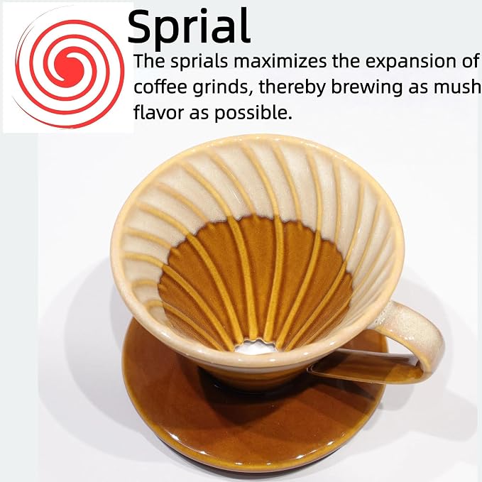 Handmade Ceramic Pour Over Coffee Dripper with 50 Pcs Coffee Filters - Portable Drip Coffee Brewer for Travel, Camping, Office or Home - Artisanal Pottery Gift for Enthusiasts