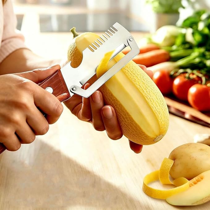 2026 Upgrade Multi-Functional Vegetable Peeler, 3 in 1 Multi Functional Wooden Handle Peeler and Bottle Opener, Kitchen Gadgets Tool forFruitVeggie Peeler