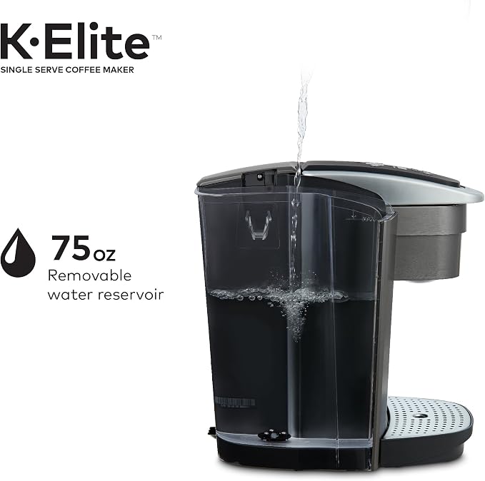 Keurig K-Elite Single Serve K-Cup Pod Coffee Maker, with Strength and Temperature Control, Iced Coffee Capability, 8 to 12oz Brew Size, Programmable, Brushed Slate | Strength, Temperature Control, Iced Coffee Capability, 8 to 12oz Brew Size, Programmable
