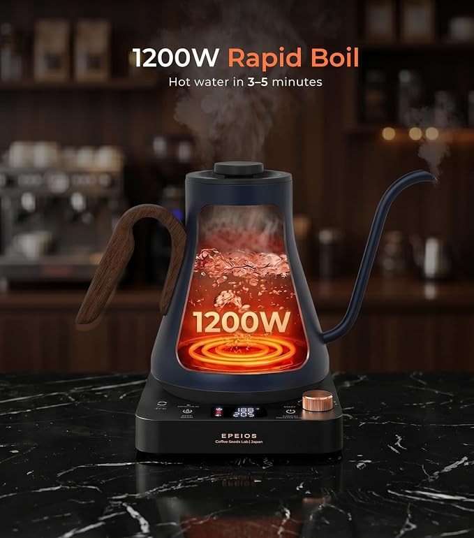 Epeios Gooseneck Electric Kettle 1°F Temperature Control,1200W,0.9L,Blue | Rapid Heating, Precision Pour-Over for Coffee & Tea,Smart Hot water Boiler, 304 Stainless Steel Interior, Auto Shut-Off
