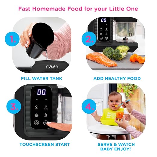 EVLA'S Double Baby Food Maker with 2 Steaming Baskets, Steamer, Blender, Grinder, Food Processor, Cook & Blends Healthy Baby Food in Minutes, Touch Screen, with 6 food pouches, Dark Grey | Blend, Grind, Steam, and Cook Homemade Baby Food, Double Cup Ma...