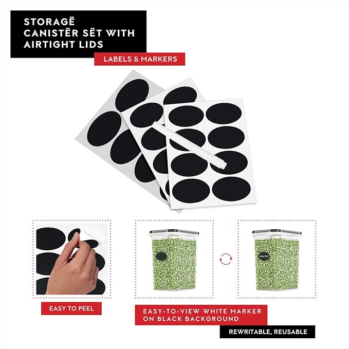 DWËLLZA KITCHEN Airtight Food Storage Container Set - 8 Pieces 1.4L - Plastic BPA Free Kitchen Pantry Storage Containers with Lids - Dishwasher Safe - Include 8 Labels - Keeps Food Fresh & Dry