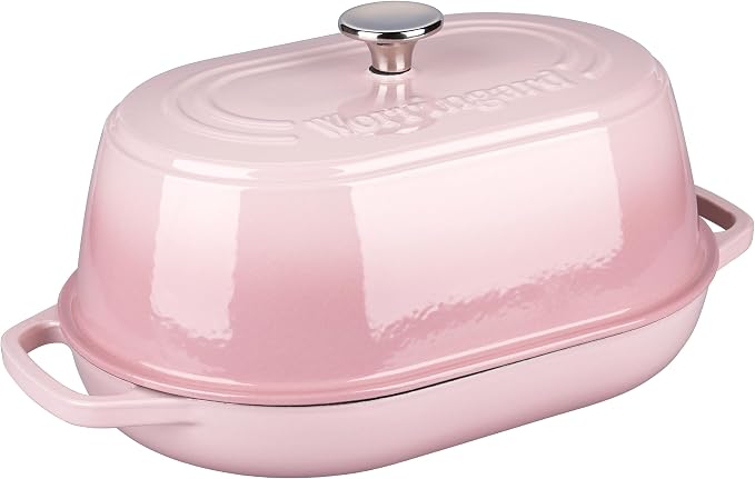 Enameled Cast Iron Dutch Oven Pot with Dome Lid, Oval Bread Oven for Homemade Sourdough Bread Baking, Oven Safe up to 500°F, 6 Quart, Pink