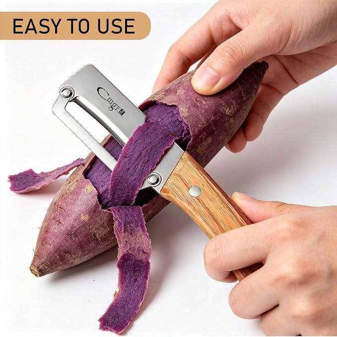 Left-Handed Vegetable Peeler Wooden Stainless Blade for Fruit Potato | Multifunctional,Thickened Sharp Stainless Blade,Anti-slip,Zero Snag,Built-in Bottle Opener for Carrot Pumpkin Sugarcane