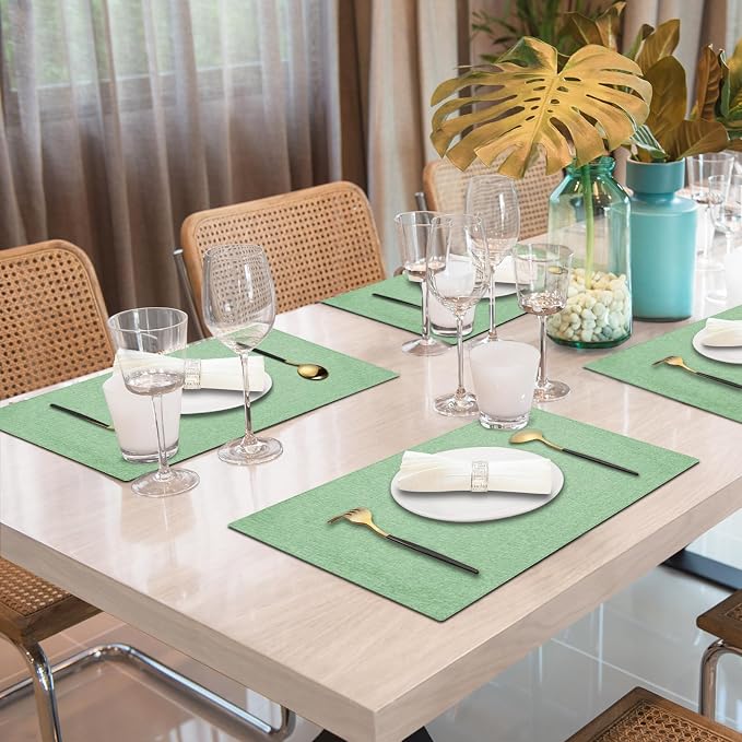Cloth Placemats Set of 6, Cotton Linen Blend Place Mats, Light Green | Machine Washable, Double Layered, Heat Resistant, Fabric Dining Table Mats for Kitchen, Indoor & Outdoor, 13" x 19"