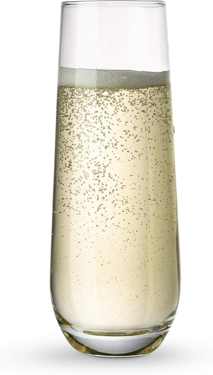 KooK Champagne Flutes, Champagne Glasses, Mimosa Glasses, Stemless Champagne Flutes, Set of 8, 9.4oz, Rose, Prosecco, for Weddings and Parties, Dishwasher Safe