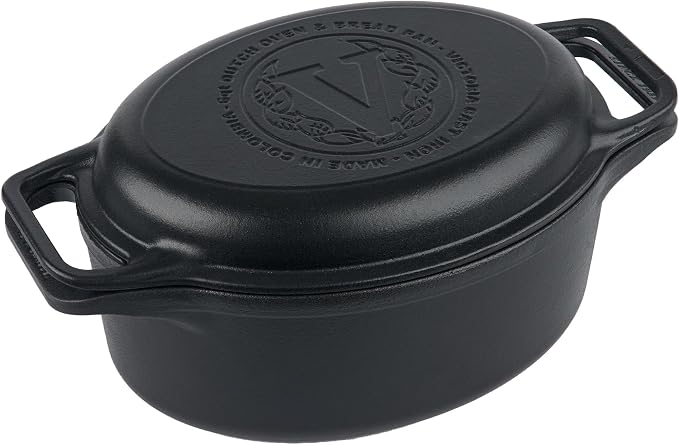 Victoria 6-Quart Cast Iron Oval Dutch Oven, Combination Combo Cooker Pot and Skillet, Bread Baker, Made in Colombia, 2-Piece Set | Combination Combo Cooker Pot and Skillet Lid, Bread Baker, Made in Colombia