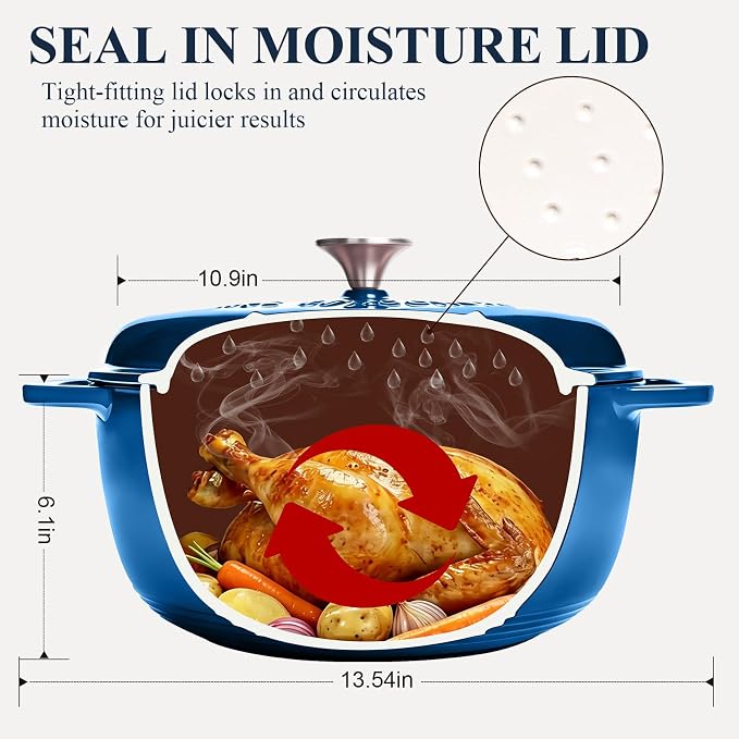 Enameled Cast Iron Dutch Oven - Wildone 6QT Pot with Lid & Cotton Potholders - Oven Safe Enamel Cookware for Bread Baking, Braising, Stews, Roasting, Blue