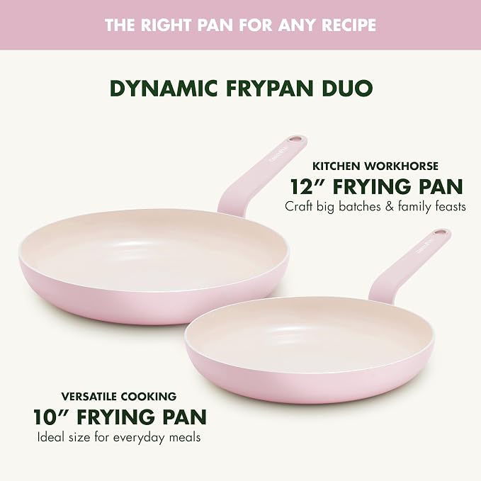 GreenPan Rio Advanced 10" and 12" Frying Pan Skillet Set, Ceramic Nonstick PFAS-Free Pans, Induction Ready, Dishwasher and Oven Safe, Pink