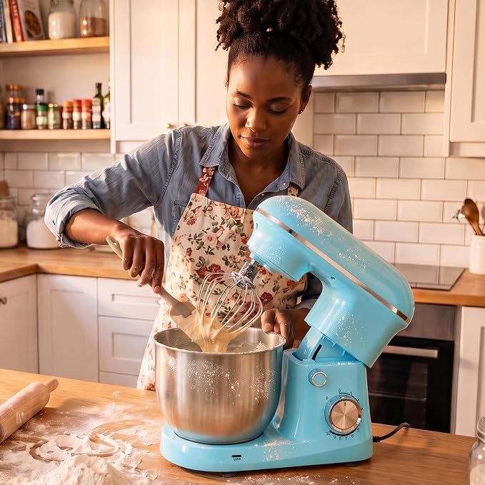 OLIXIS 4.2 Qt Stand Mixer, 10-Speed Tilt-Head Electric Mixer for Baking | Include dough hook, whisk, flat beater & splash lid. 10 speeds handle cakes, cookies & bread dough. Compact, easy-clean bowl