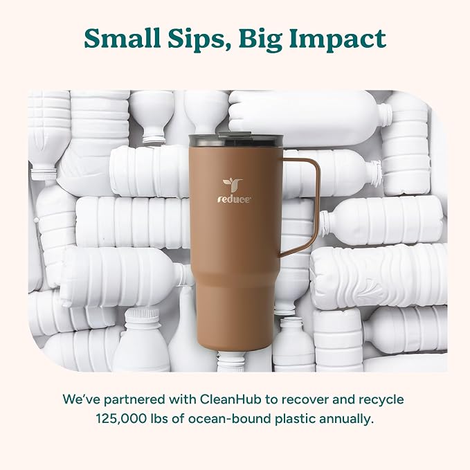 REDUCE 24oz Hot1 Vacuum Insulated Mug w/Lid and Handle - Coffee & Tea Cup | With Flo-Motion lid and handle, single-serve and cupholder friendly, keeps drinks hot for up to 8 hours