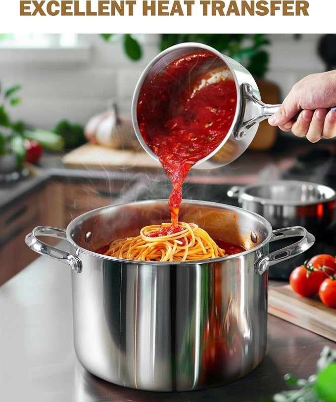 Cooks Standard Multi-Ply Clad 8 Quart Stainless Steel Stock Pot with Glass Lid | Tri-Ply Soup Pot for Boiling, Stews, Sauces, Induction Ready, Dishwasher & Oven Safe