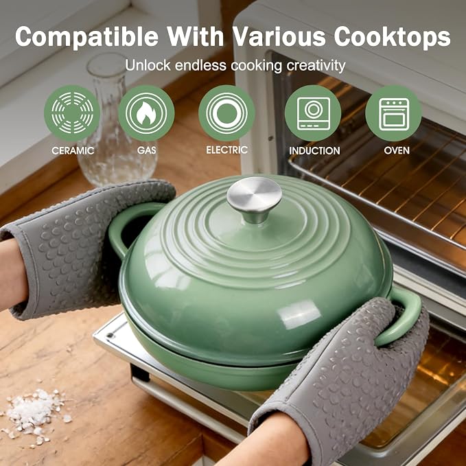 Enameled Cast Iron Dutch Oven for Bread Baking, 6 Qt Sourdough Dutch Oven With Lid, Cast Iron Bread Oven with Dome Lid (Pistachio Green)