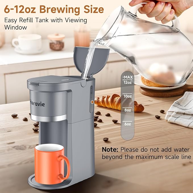 Small Single Serve Coffee Maker, One Cup Coffee Machine for K-Cup & Grounds | Portable Pod Coffee Maker, Fast Brew, 6 to 12 oz. Brew Sizes, One Button Design, Easy for Elder to Use, Space Saving, Black