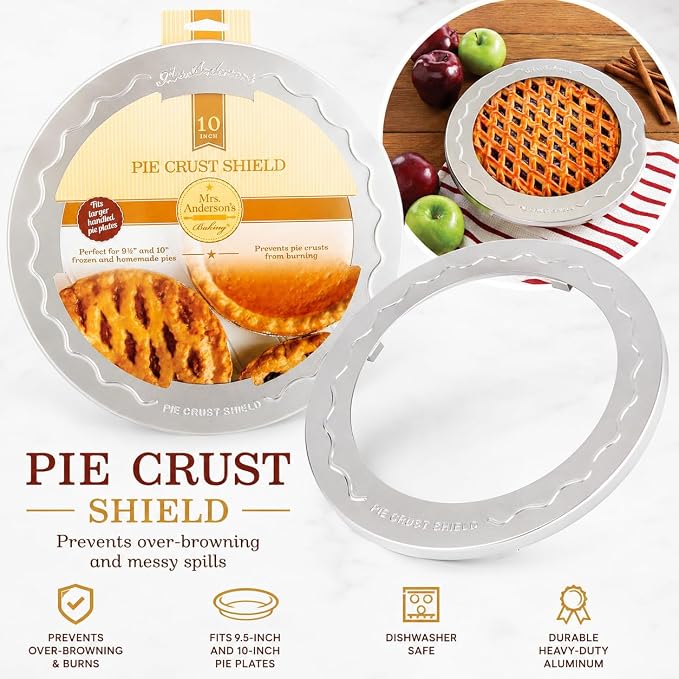 Mrs. Anderson's Baking Pie Crust Protector Shield, Set Of 2, Fits 9.5-Inch And 10-Inch Pie Plates, Prevents Over-Browning And Spills
