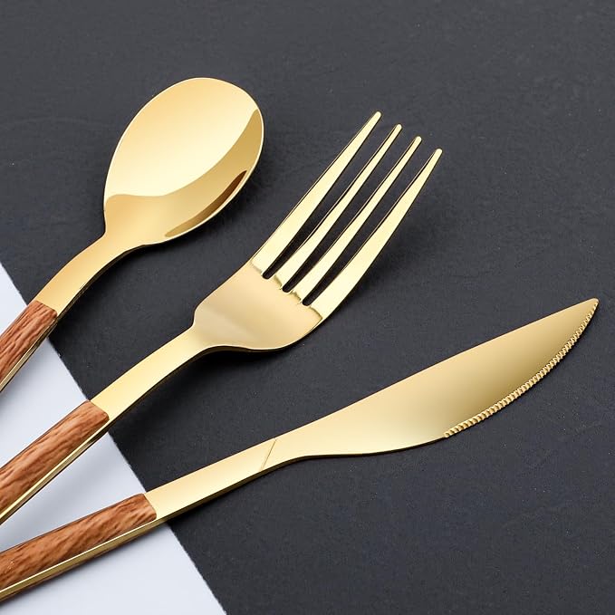 Stainless Steel Flatware Set for 4, Cutlery Utensils Set,Gold | Include Knives/Forks/Spoons Service for 4, Mirror Polished and Dishwasher Safe for Home, Restaurant, Wedding