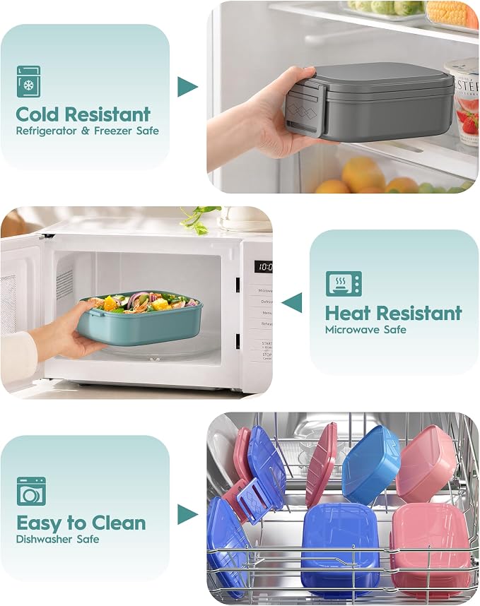BiuLeon Bento Box Adult Lunch Box, 65 Oz Capacity Lunch Containers(Adjustable 2/3 Tier), BPA-Free, Leak-Proof and Stackable Bento Lunch Box, Microwave & Dishwasher Safe with Utensils(Green)