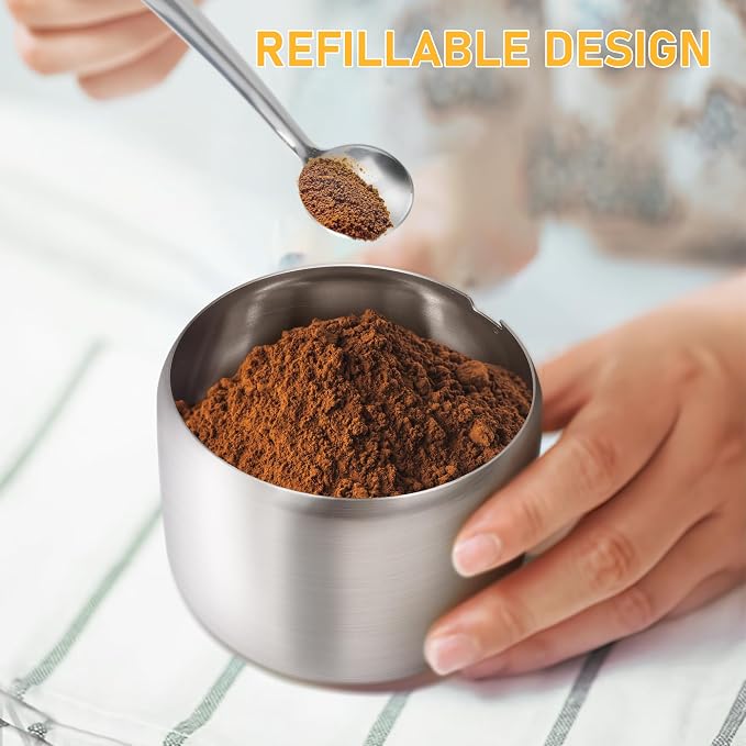 holoith Sugar Container with Glass Lid and Spoon, Silver