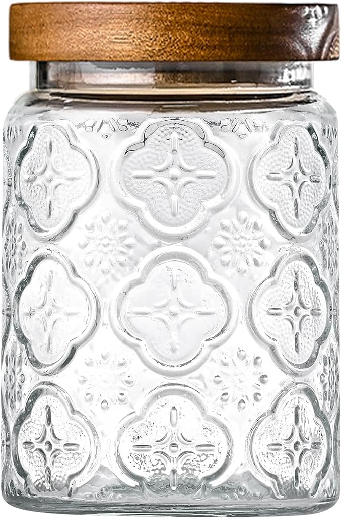 Adodeen Glass Storage Containers With Lids, Glass Jars With Lids, 24OZ | Airtight Glass Food Storage Containers, Kitchen Canisters For Sugar, Coffee, Tea, Spice, Flour, Candy, Pasta, Cereal