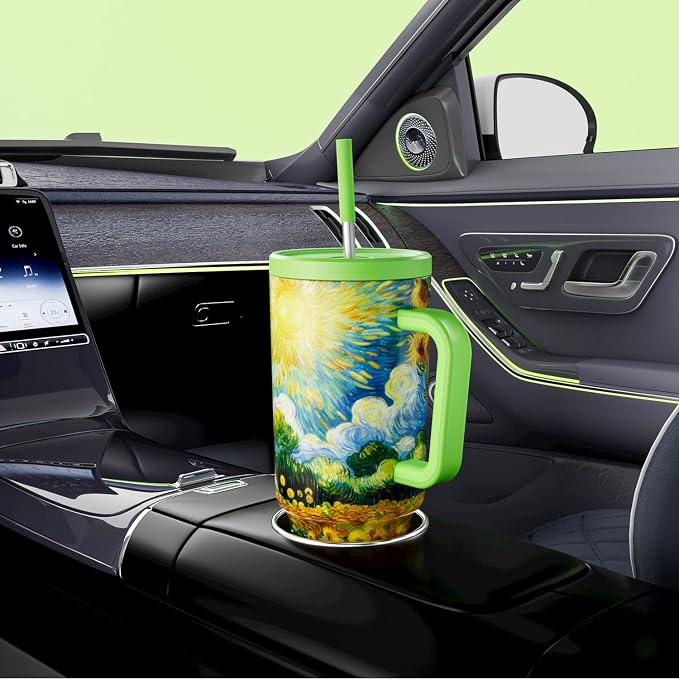 Meoky 40 oz Tumbler with Handle and Straw: Stainless Steel Insulated Tumbler with Lid and Straw - 100% Leak Proof Tumbler for Car Cup Holders - Travelers Commuters Workers, Sunflower