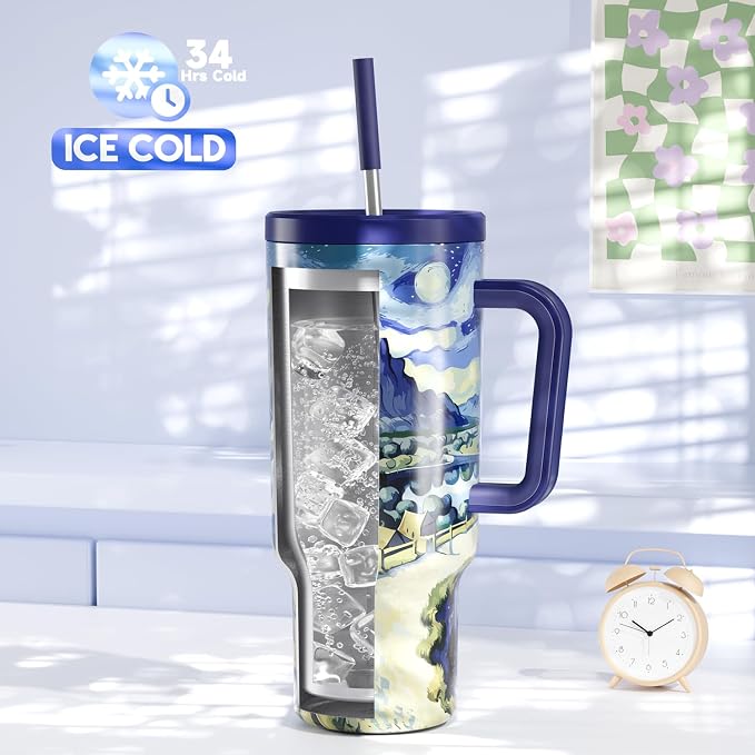 Meoky 40 oz Tumbler with Handle and Straw: Stainless Steel Insulated Tumbler with Lid and Straw - 100% Leak Proof Tumbler for Car Cup Holders - Travelers Commuters Workers, Pathway