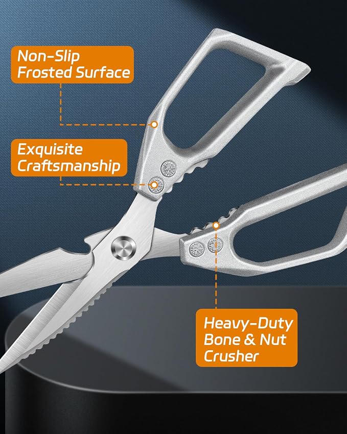 Professional Heavy Duty Kitchen Shears, All-Steel Premium Stainless Steel Poultry Scissors, Multi-Purpose Meat and Bone Cutter for Chicken, Fish and Herbs, Ultra Sharp Cooking Shears