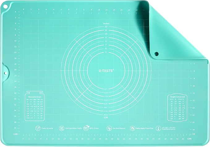 U-Taste Silicone Pastry Mat, Dough Rolling Baking Sheet, 28"x20", Aqua Sky | Food-Grade Liquid Silicone, Non-Stick Non-Slip, Baking Supplies for Pizza Cookie Pie Crust, Clear Measurement & Raised Edges