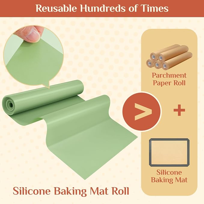 GTJ Silicone Baking Mat Roll, Reusable Baking Sheet Liners, 12 in x 10 ft | Free Cut to Size, Food-Grade, Non-Stick, Non-Slip, For Dough, Pastry, Air Fryer, Freeze Dryer, Oven Pan, Kitchen Counter