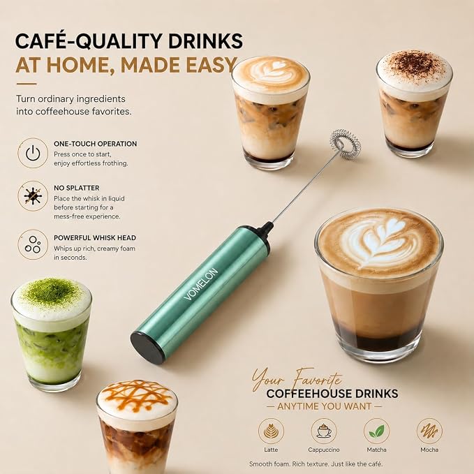Milk Frother, Rechargeable Battery Operated Frother for Coffee,Portable Drink Mixer with 2 Stainless Steel Whisk Heads,Milk Foamer for Keto Coffee, Latte, Cappuccino, Hot Chocolate,Light Blue