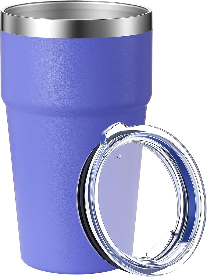 MEWAY 16oz Tumbler Double Wall Vacuum Insulated Travel Mug Bulk, Stainless Steel Tumblers with Lid, Powder Coated Coffee Cups for Cold & Hot Drinks (Purple,1 Pack)