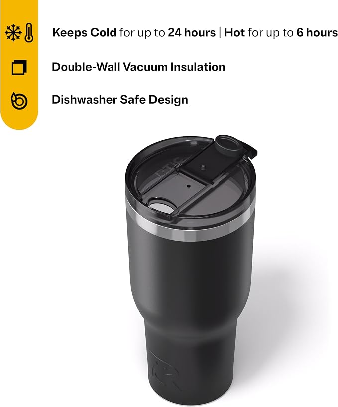 RTIC 40oz Essential Tumbler with Lid, Ceramic Lined, Black | Insulated, Stainless Steel Metal, Portable Travel Cup for Hot and Cold Drinks, Coffee, Car, Camping and Travel
