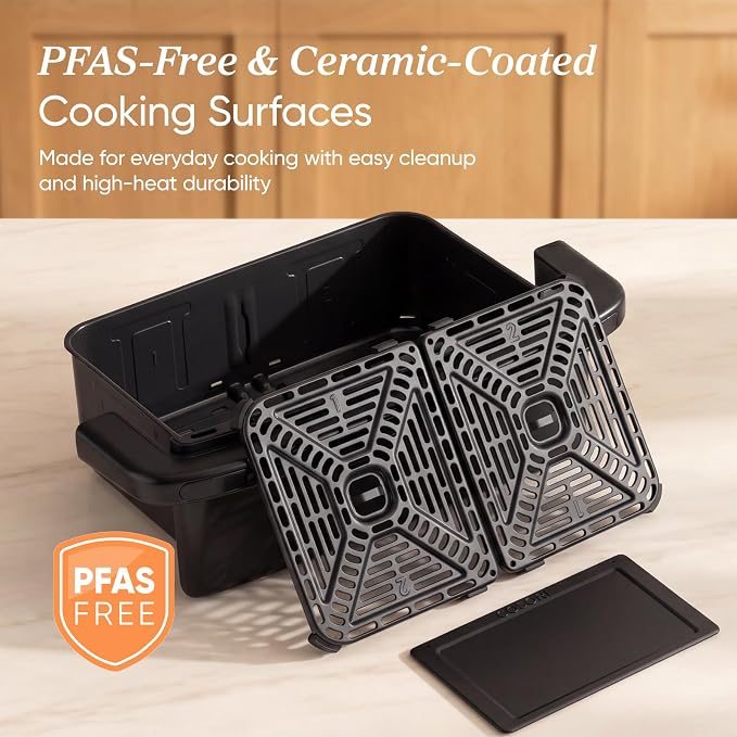 Cosori TWINFRY 9 QT Double Air Fryer, Removable Divider, PFAS-Free Ceramic | Dual 4.5Qt & Full 9Qt, Two Ways to Cook, 6-in-1, Independent Cooking, Match&Sync, Dishwasher-Safe, Countertop Friendly