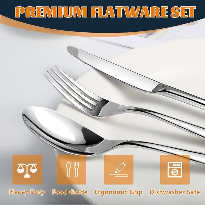 Silverware Set for 4, Heavy Duty Stainless Steel Silverware Set,20 Piece | Mirror Polished Premium Modern Cutlery Flatware Set include Fork Knife Spoon Set,Dishwasher Safe,Utensil set