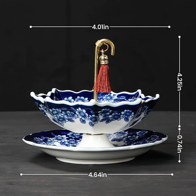 Umbrella Shape Ceramic Tea Strainer - Chinese Blue & White Porcelain Loose Leaf Filter with Rotating Design, Multi-Purpose Tea Infuser for Kung Fu/Coffee/Brewing (Bule)